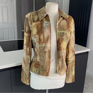 Joseph Ribkoff Size Vibrant Denim Effect Shiny Sequin Jacket Collared Zip Up